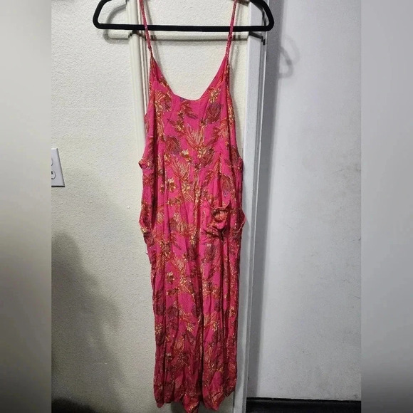 Free People Hot Tropics Pink Wide Leg Jumpsuit Size 8 Tropical Summer Vacation - Picture 7 of 10